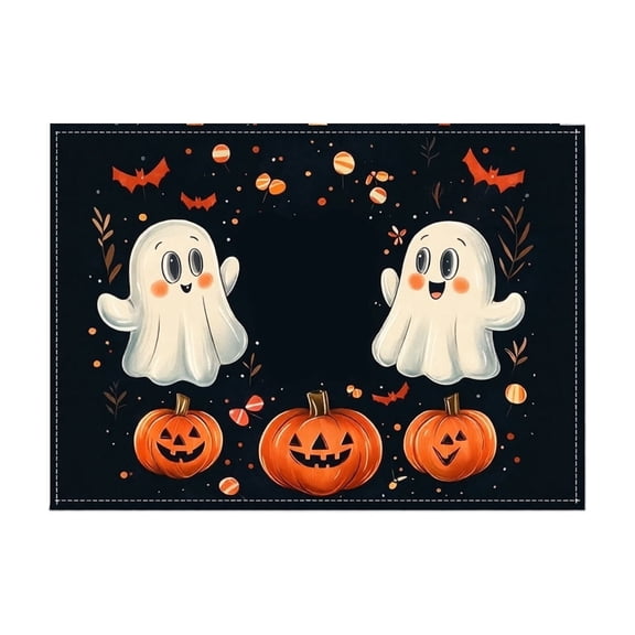 Halloween Placemats Set of 4 Spooky Pumpkin Ghost Black Cat Bats Place Mat 12x18inch for Kitchen Tabletop Indoor Outdoor Non Slip Heat Resistant Table Mats for Dining Holiday Decor