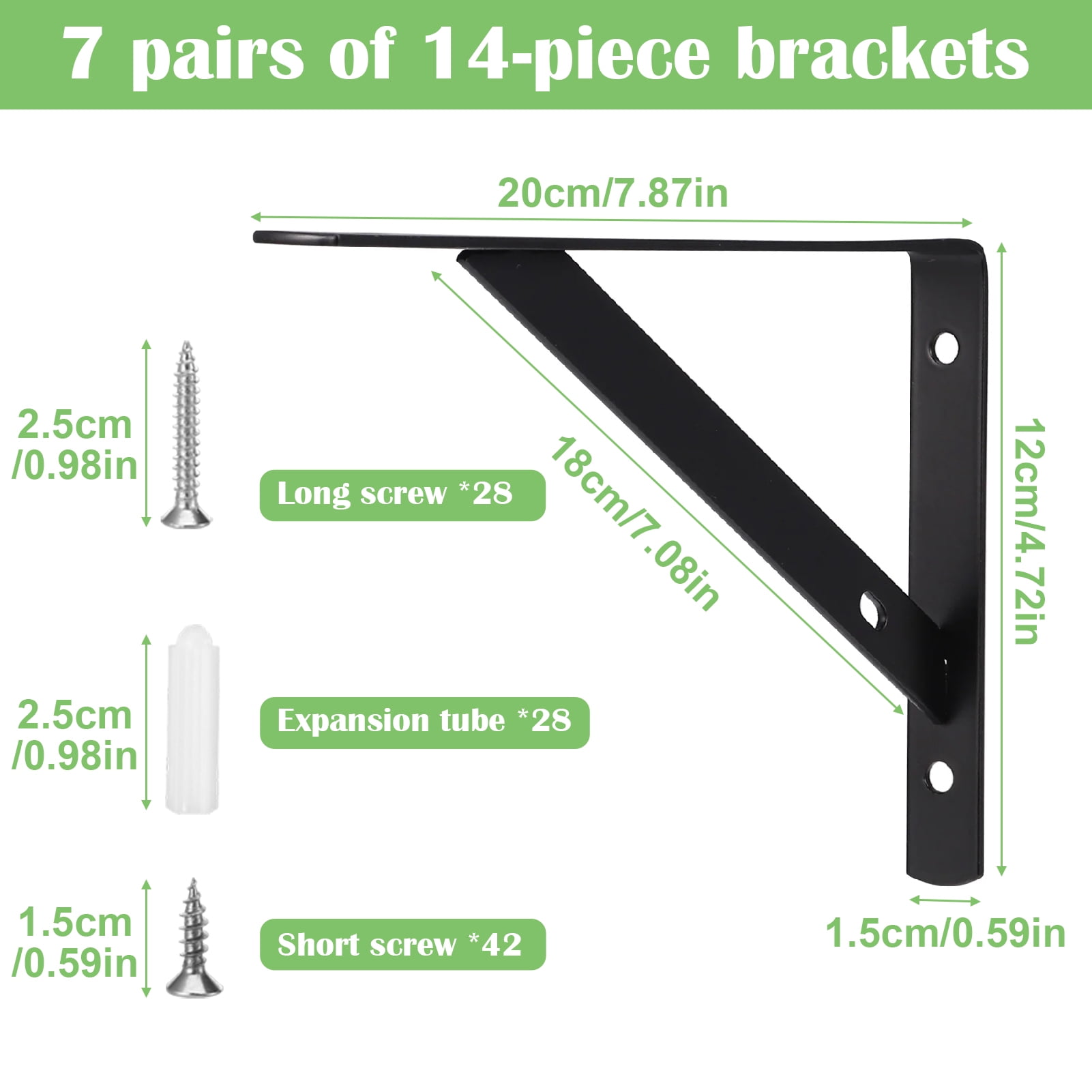 Armscye 14 Pack Heavy Duty Shelf Brackets, 8 inch Wall Mount L-Shaped Shelf Bracket for Floating, Black Metal Shelf Brackets with Screws, 90 Degree Triangle Corner Brace Joint Angle Bracket