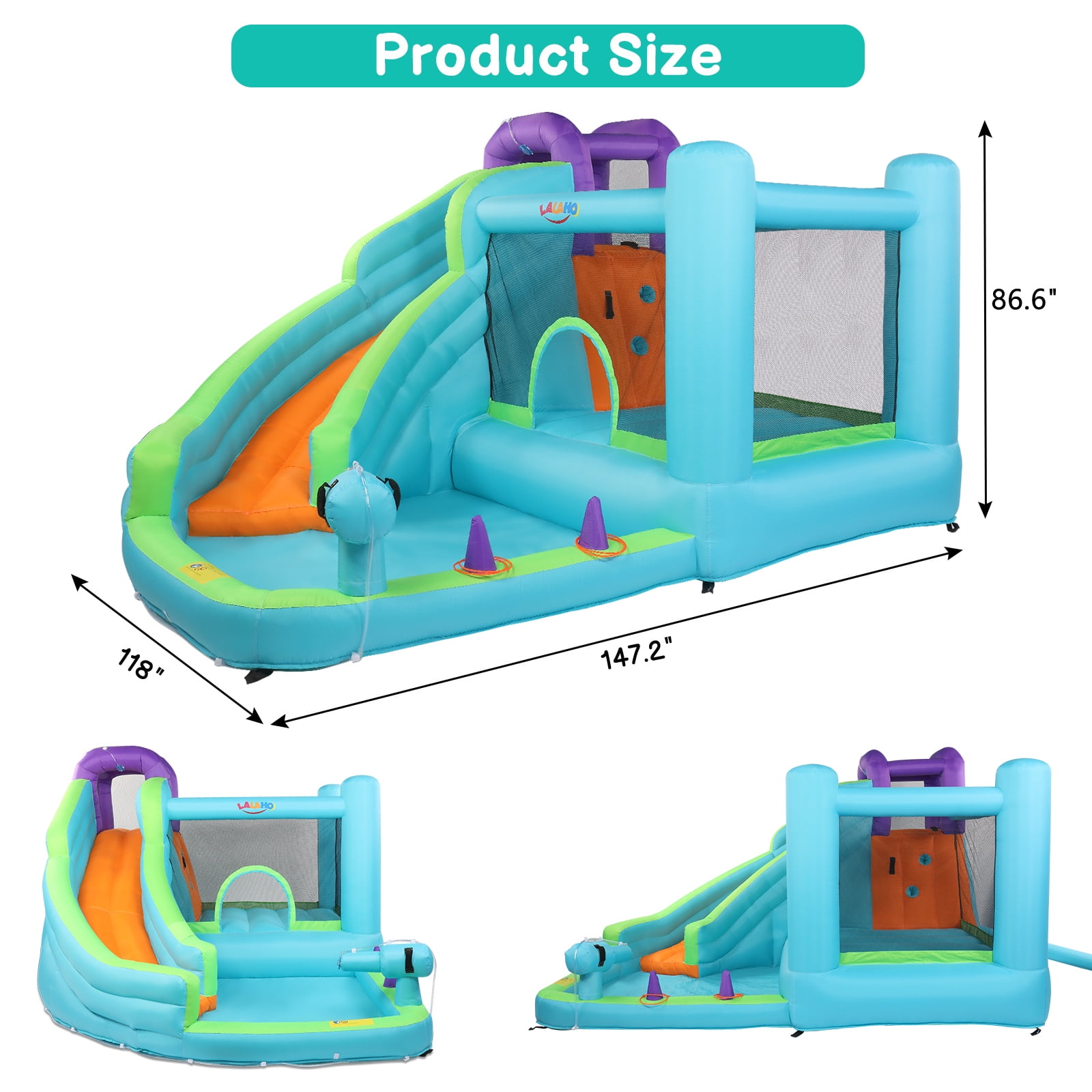 GoDecor Bounce House, Inflatable Water Slide Bounce Castle with Blower for Kids, Outdoor/Indoor Bouncy House Water Park for Backyard with Splash Slide, Climbing Wall, Ball Pit, Jumping Area
