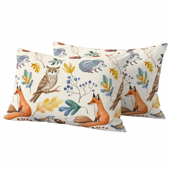 Fall Leaves Outdoor Pillow Covers 20"x12" Set of 2,Waterproof Throw Pillow Covers for Patio Furniture,Autumn Thanksgiving Fox Hedgehog Owl Retro Decorative Cushion Pillowcases for Garden Couch Sofa
