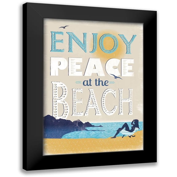 JMB Designs 11x14 Black Modern Framed Museum Art Print Titled - Peace at the Beach