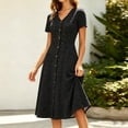 thumbnail image 2 of XUNKUSGA Womens Summer Dresses Classic Polka Dot V-Neck Short Sleeve Women's Dresses Fashion Slim Fit Button Down A Line Dresses for Women Floral Print Knee-Length Dress S-2XL Black, 2 of 8