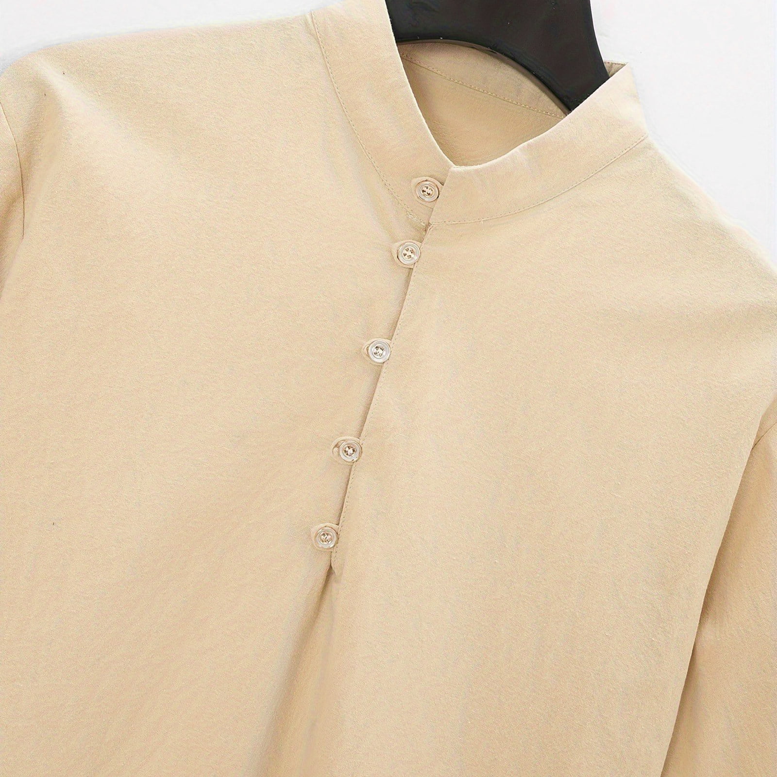 AIEOE Men's Linen Henley Shirt - Lightweight Short Sleeve Button-Up Tee For Casual Summer Wear