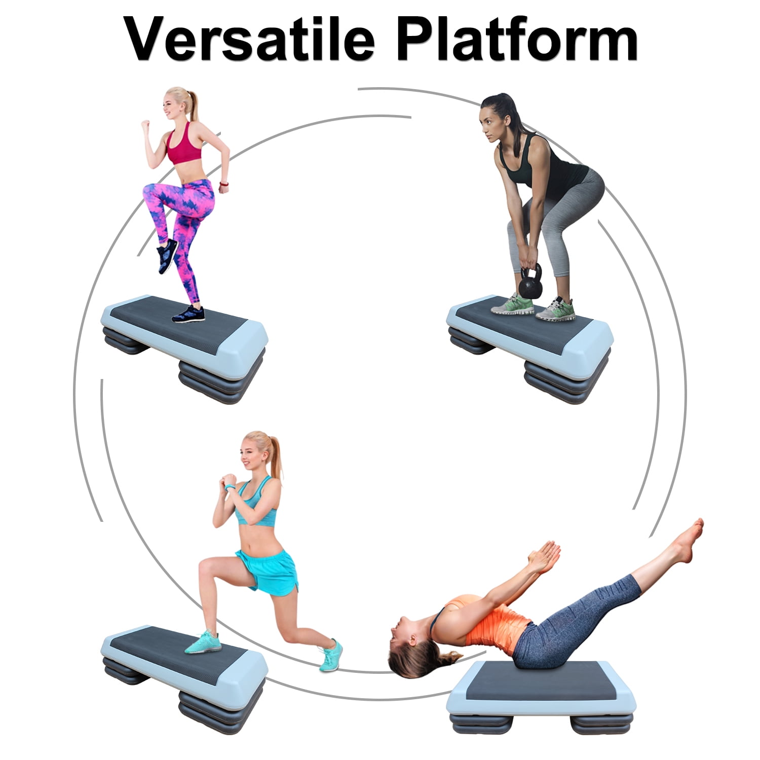 Exercise Equipment Adjustable Workout Aerobic Stepper in Fitness & Exercise Step Platform Trainer Gray black with 4 risers,Workout Equipment