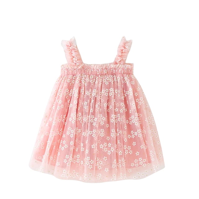Odeerbi Niñas Verano Floral Tul Tutu Vestido Tank Vestido Cake Puffy Vestido Sin Mangas Tirante Malla Vestido de Sol