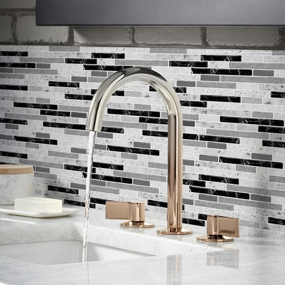 10-Sheet Self-Adhesive Peel and Stick Backsplash for Kitchen, Vinyl Decorative Tiles (Gray)