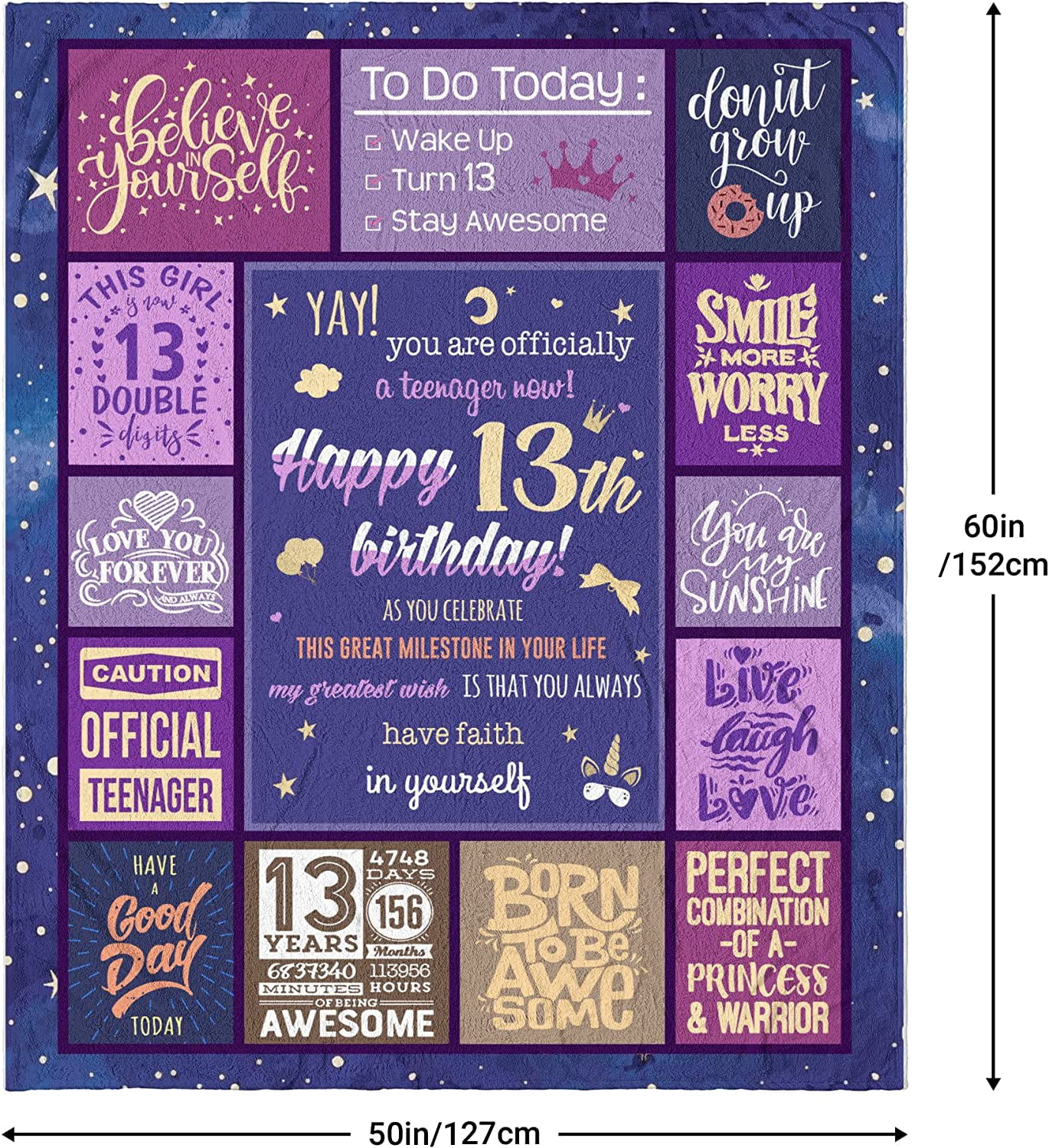 Peliny Chrid 13 Year Old Girl Gifts for Birthday Throws Blanket 60X50 -  Gifts for 13 Year Old Girls - 13th Birthday Gifts for Teen Girls - 13th