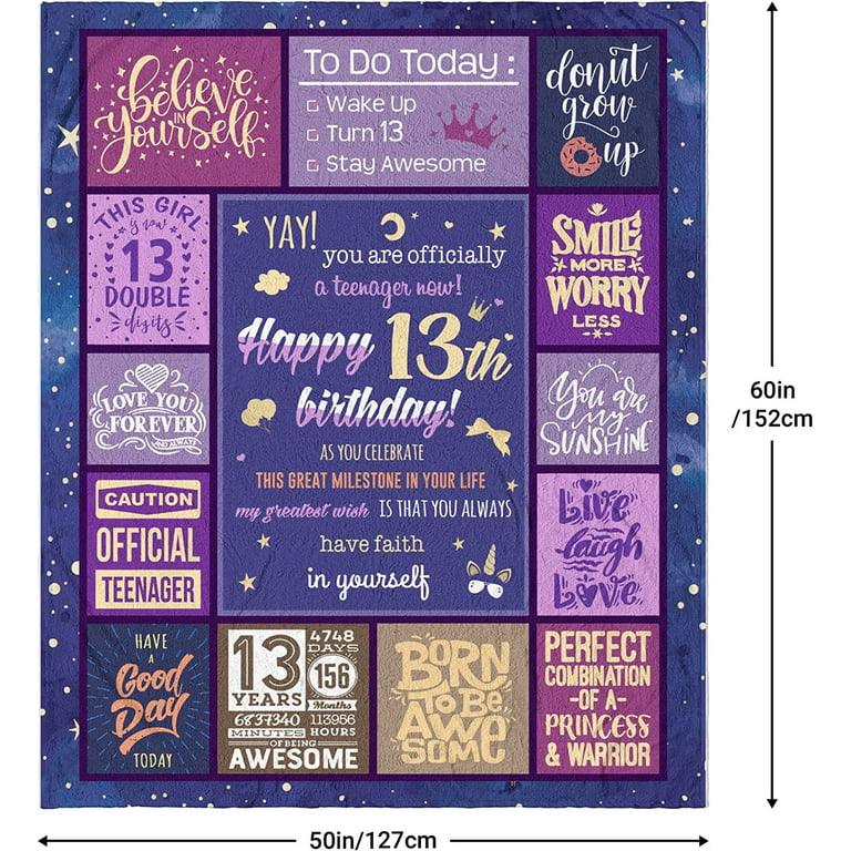 13 Year Old Girl Gift Ideas Blanket 60X50 - Gifts for 13 Year Old Girl -  13th Birthday Gifts for Girls - 13 Year Old Girl Birthday Gifts - Teen Girl  Gifts