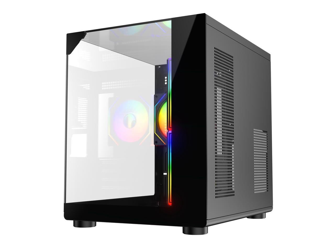 DIYPC ARGB-DC100-BK Black Dual USB3.0 Tempered Glass Micro ATX Gaming Computer Case w/ 3 x ARGB PWM Fans (Pre-Installed)