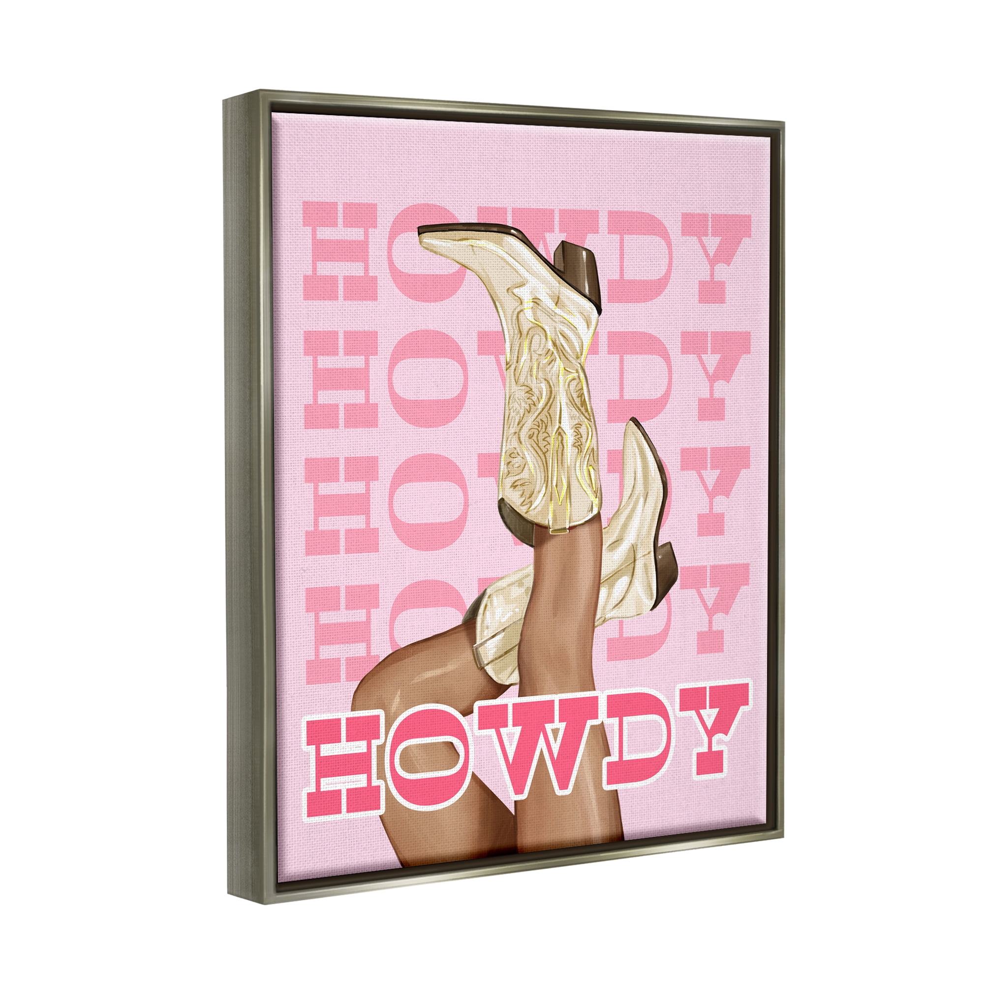 Stupell Industries Howdy Cowgirl Boots Typography Painting Gray Floater Framed Canvas Art Print Wall Art, 17 x 21