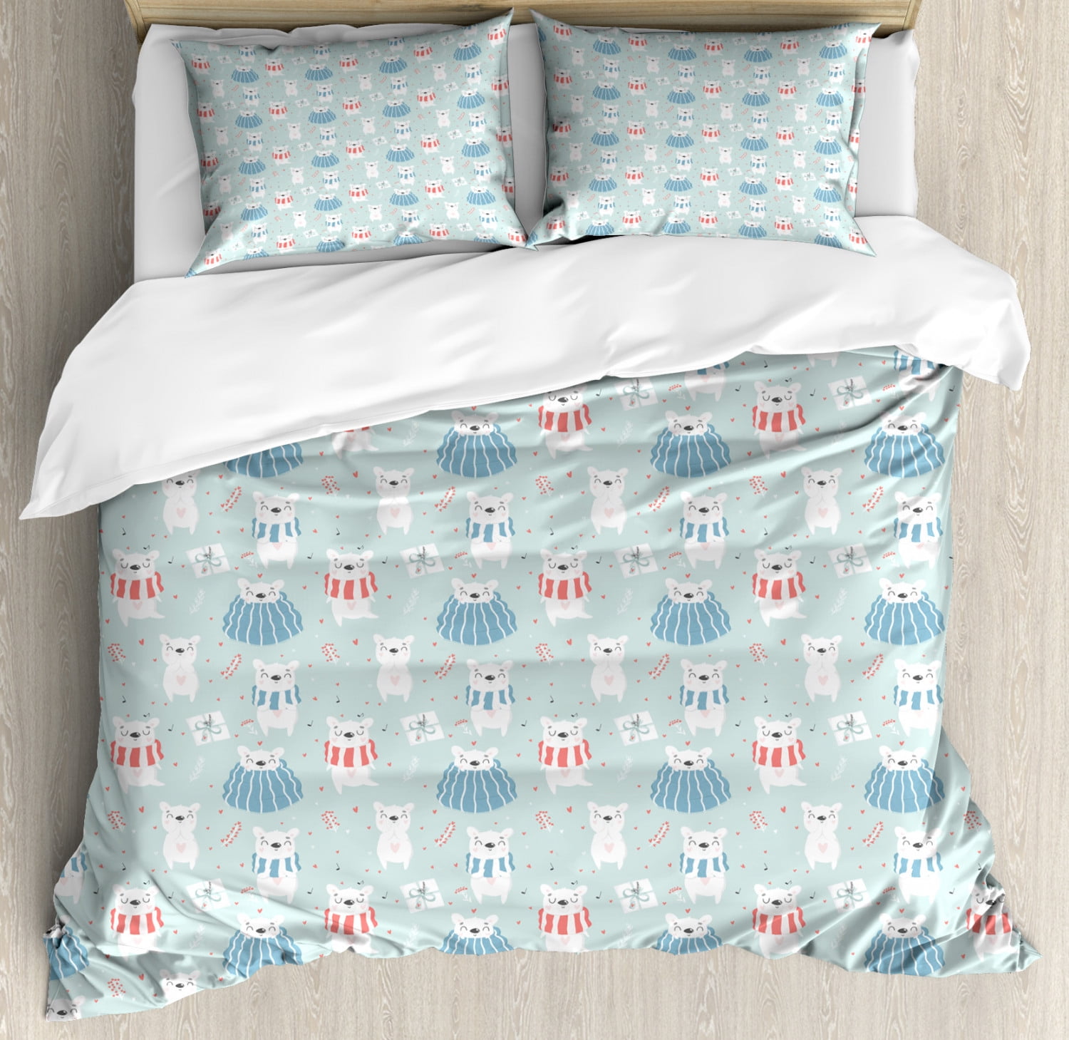 Kids Boys Queen Size Duvet Cover Set Polar Bears In Blanket With