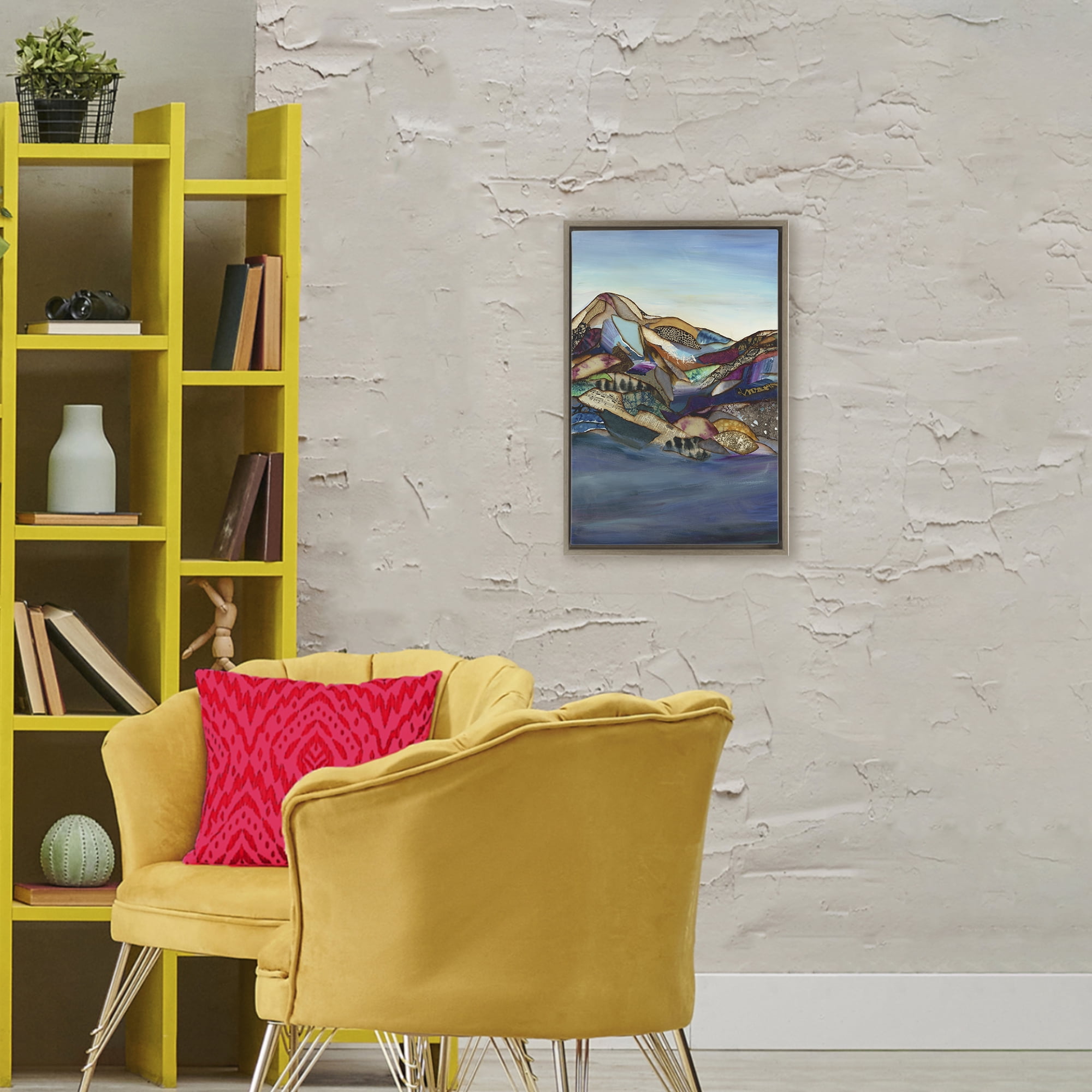 Stupell Industries Patchwork Collaged Mountains Brown Framed Floater Canvas Wall Art, design by Van Horne-Borcherding