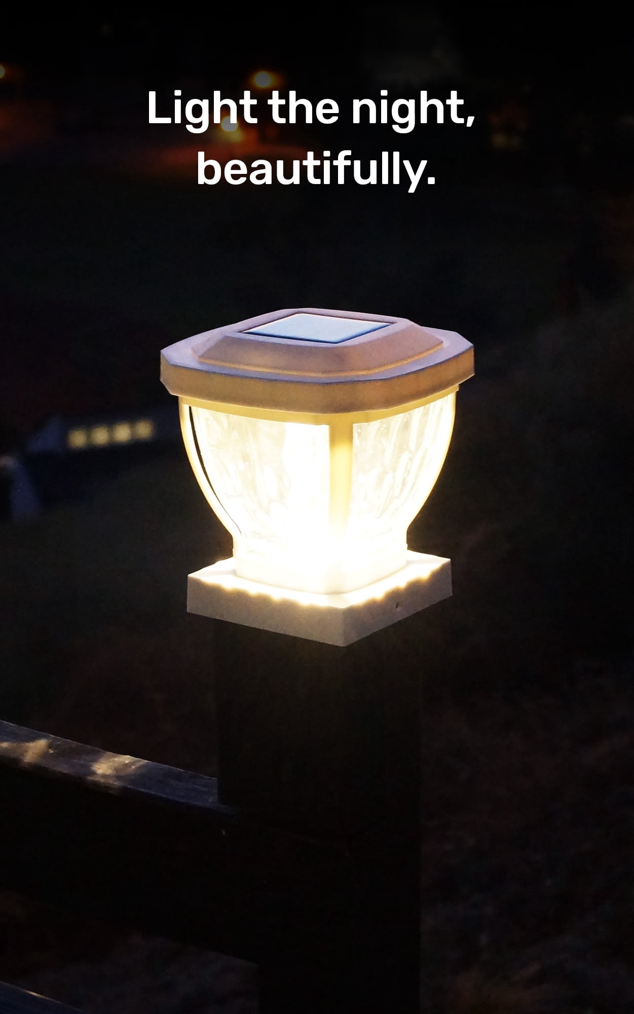 Home Zone Security Solar Post Cap Lights - LED 4x4 (3.5 x 3.5 in.) Post Lights, White, 2-Pack