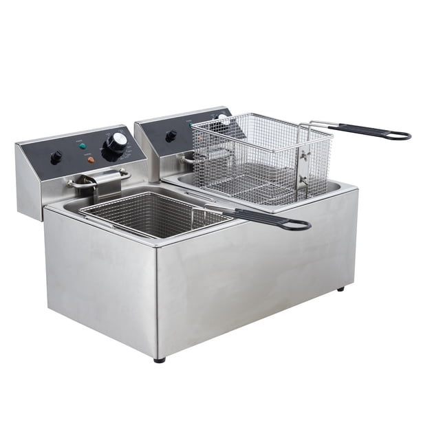 Yeshouse Freidora comercial eléctrica de acero inoxidable con cesta, tapa y protección contra sobrecalentamiento para restaurantes y cocinas domésticas