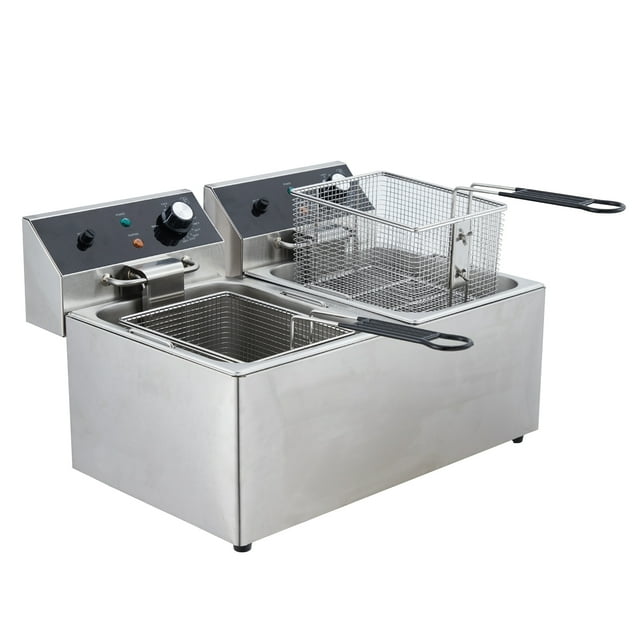 Yeshouse Freidora comercial eléctrica de acero inoxidable con cesta, tapa y protección contra sobrecalentamiento para restaurantes y cocinas domésticas