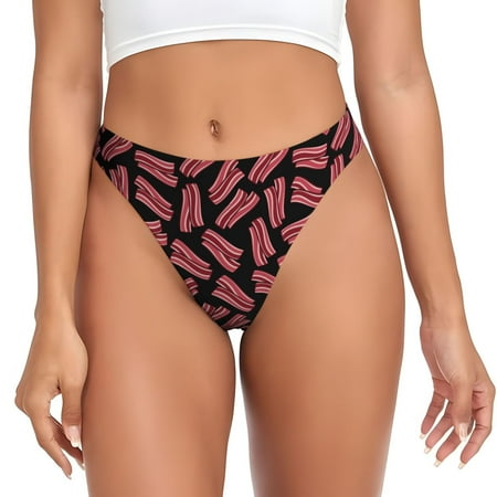 Thongs for Women - Bacon Print Black No Show Seamless Womens Thongs Underwear  Stretch G String Thongs for Women  Ladies Breathable Kawaii Thong Bikini Panties Briefs
