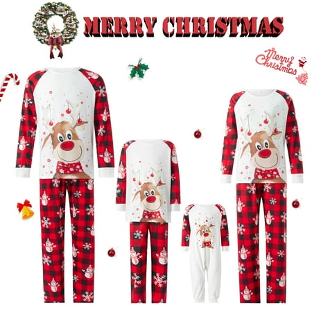 

Christmas Family Matching Pajamas Sets Elk Print Tops Plaid Pants Xmas Holiday Sleepwear Loungewear Jammies Pjs Outfit