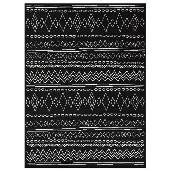 Allstar Living Room Area Rug with Beni Ourain design in Black