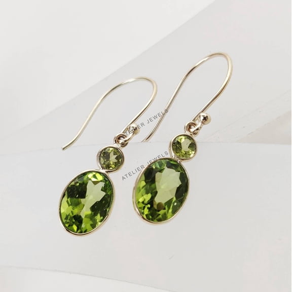 Natural Peridot Earrings, 14k Solid Yellow Gold Peridot Earrings, Bezel Earring, August Birthstone, Peridot Jewelry, Anniversary Gift