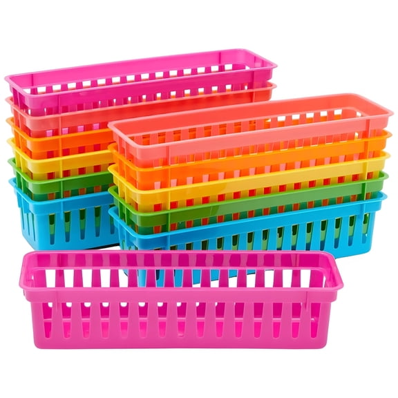 12 PCS Rectangle Organizer Baskets, 6 Colors Open-Top Stackable Baskets