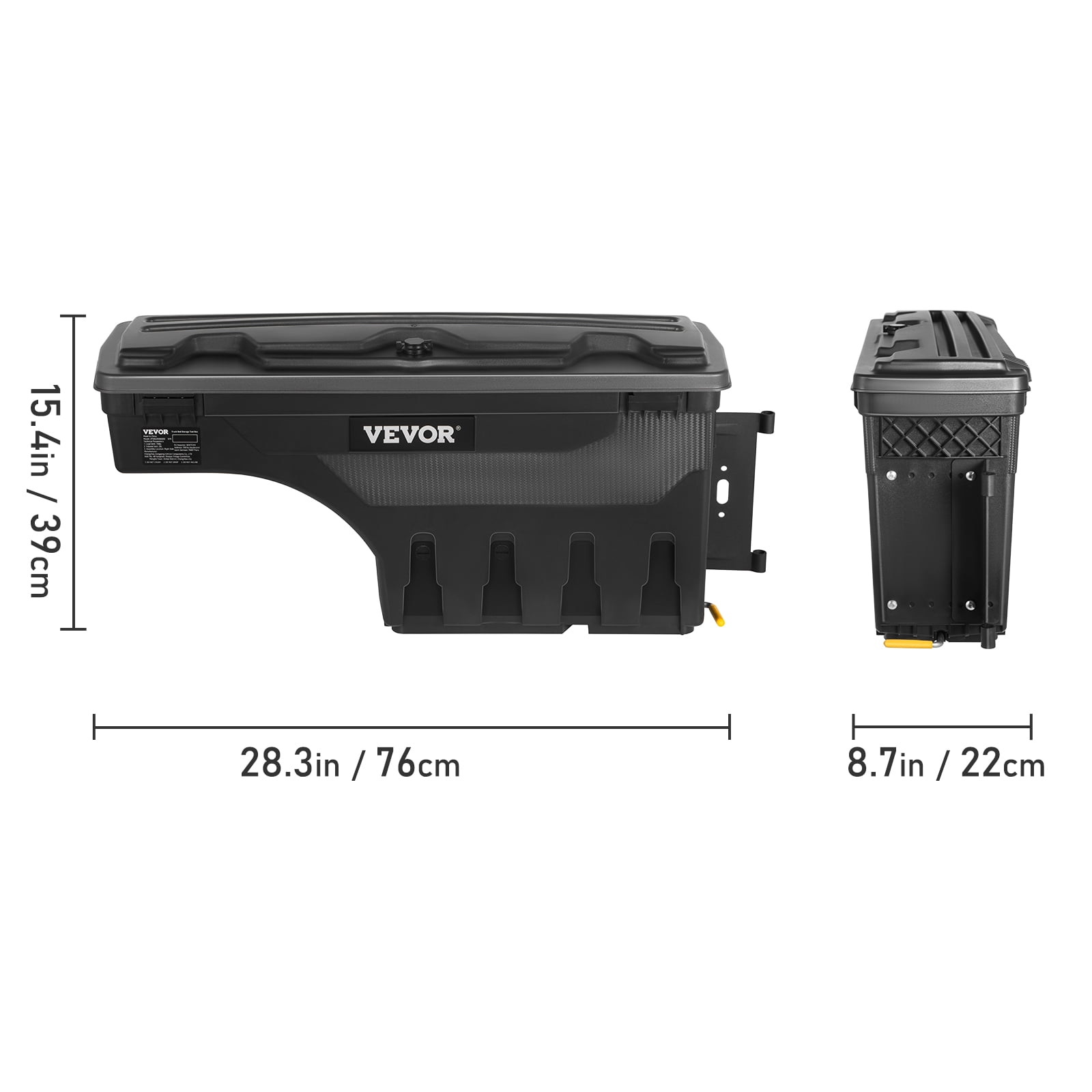 VEVOR Truck Bed Storage Box, Lockable Lid, Waterproof ABS Wheel Well Tool Box 6.6 Gal/20 L, Compatible with Chevrolet Silverado 1500 GMC Sierra 1500 2019-2020, Passenger Side, Black
