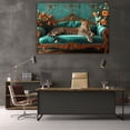 thumbnail image 5 of Mudket Vintage Leopard on Teal Velvet Sofa Framed Canvas Wall Art, Elegant Floral Jungle Leopard Print Room Decor for Women Living Room, Bedroom, Ready to Hang-40"L x 28"W, 5 of 10