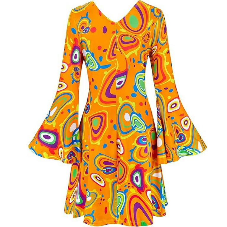 nerohusy Disco Outfit Women 70s Hippie Costume Disco Dress for