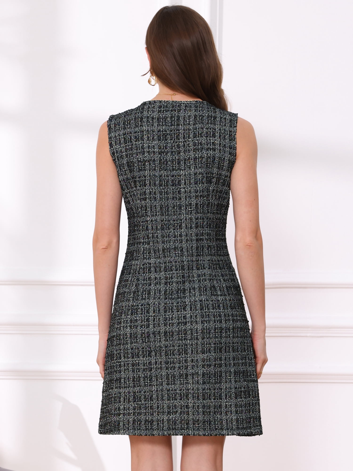 DARING DIVA Elegant Plaid Tank Dress Casual S Black Silver