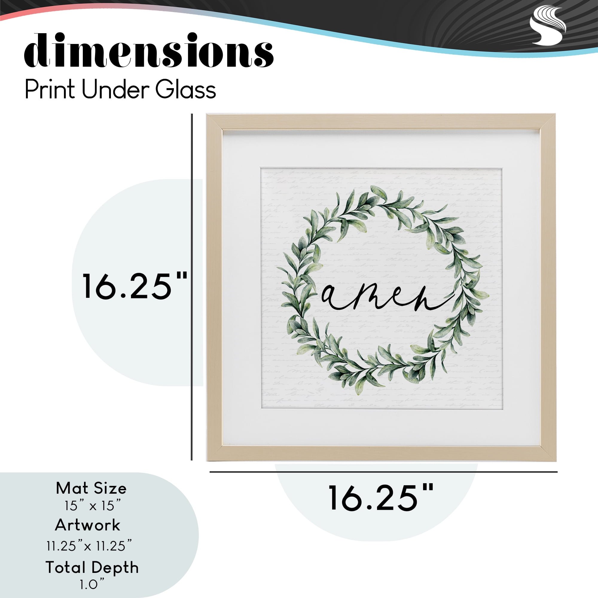 Amen Botanical Wreath & Script Birch Framed Print Under Glass, design by Lettered and Lined