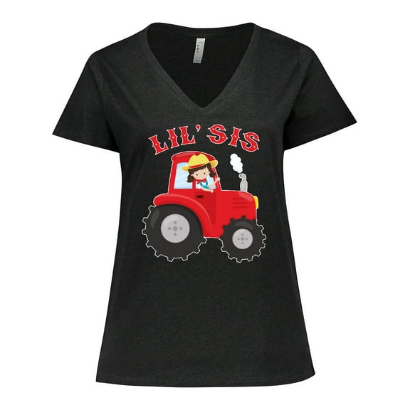 Inktastic Farmer Tractor Little Sis Women's Plus Size V-Neck T-Shirt