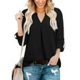 MOSHU Chiffon V Neck Blouses For Women 3/4 C￭ Sleeve Shirts Casual...