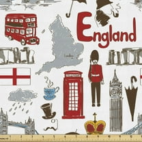 Ambesonne London Fabric by the Yard Upholstery, Fun Colorful Sketch, 10 Yards, Multicolor