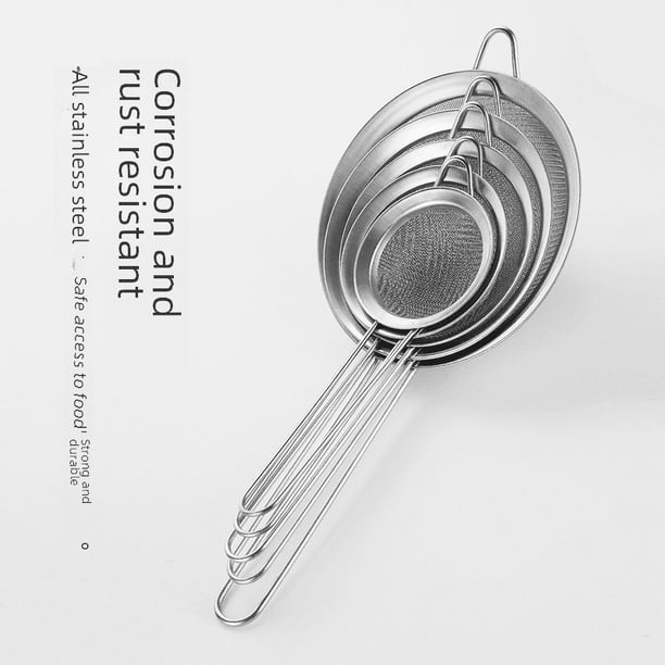 Colador de harina de acero inoxidable, colador de aceite espesado, cuchara para aceite, rejilla para aceite, para pescar con mango, tamiz de polvo, filtro de malla para cocina y hogar