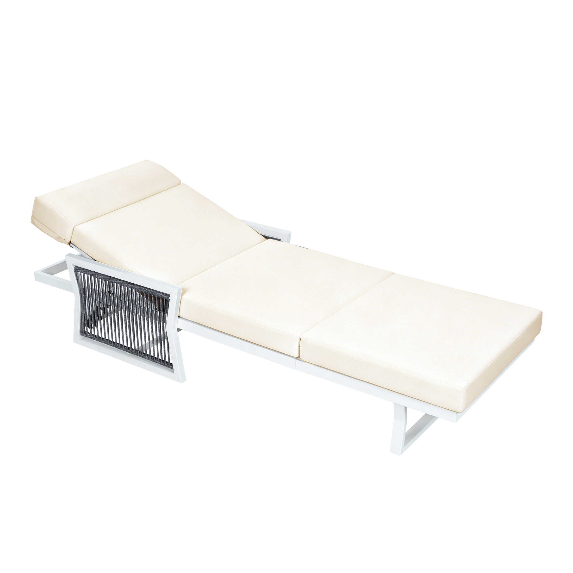 Christopher Knight Home Outdoor Chaise Lounge with 4-Fold Cushion, Adjustable Iron Recliner, White + Beige