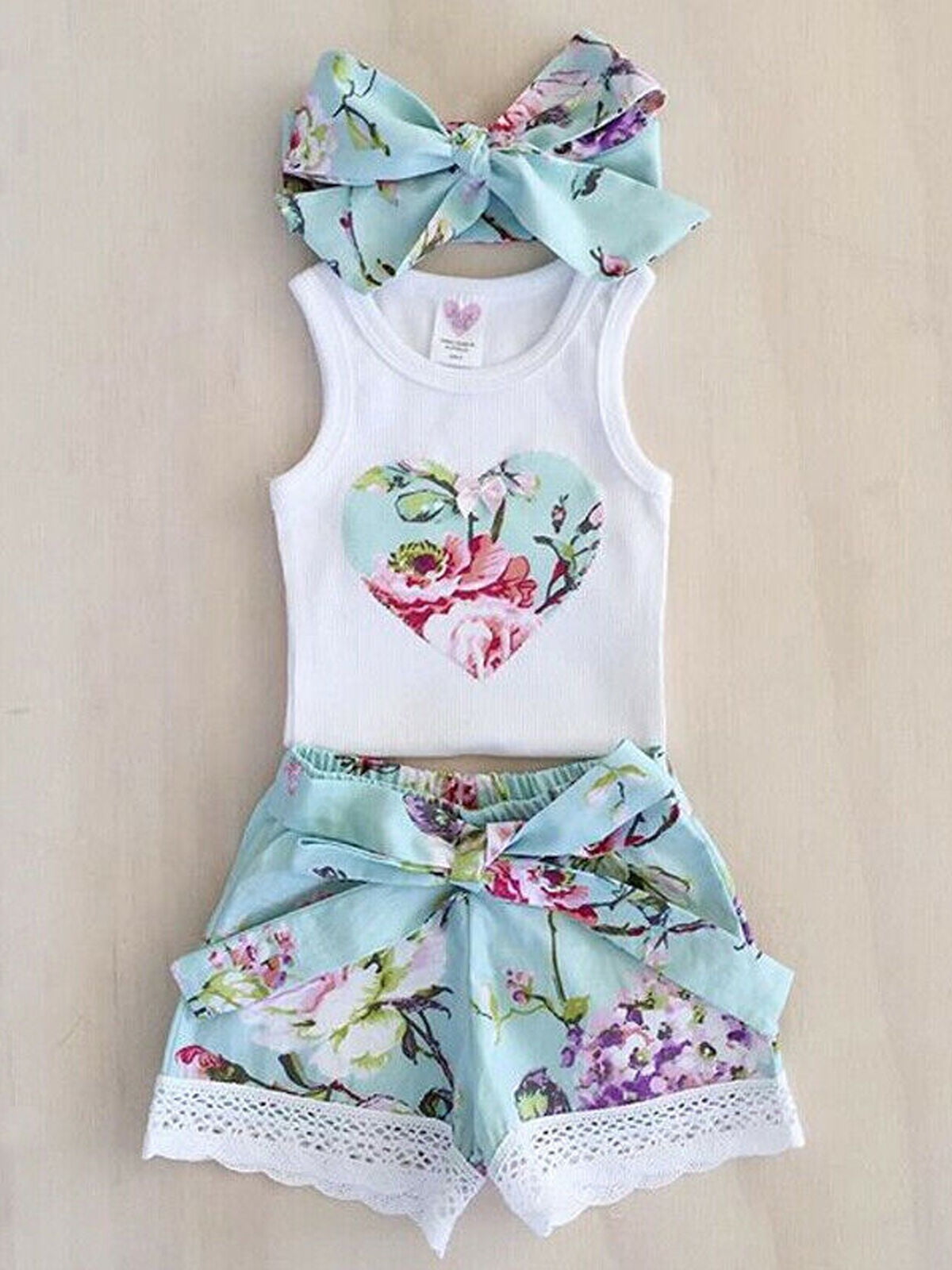 Details about   Toddler Kids Baby Girls T-shirt Vest Tops+Pants Shorts Clothes Outfits 3PCS Set 