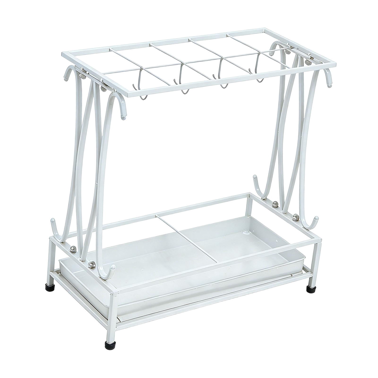 Fiocias Iron Umbrella Holder with Drip Tray Rectangular Umbrella Storage Organizer Stand White