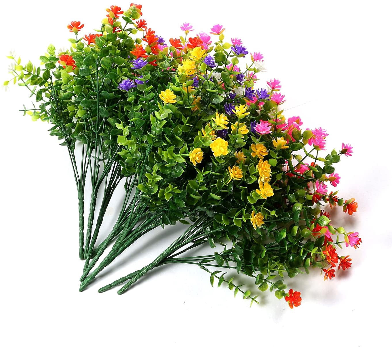 6 Bundles Artificial Flowers for Outdoors, Fake Mums UV Resistant Plants with Flowers Faux Plastic Plants for Outside Planter Window Box-Yellow