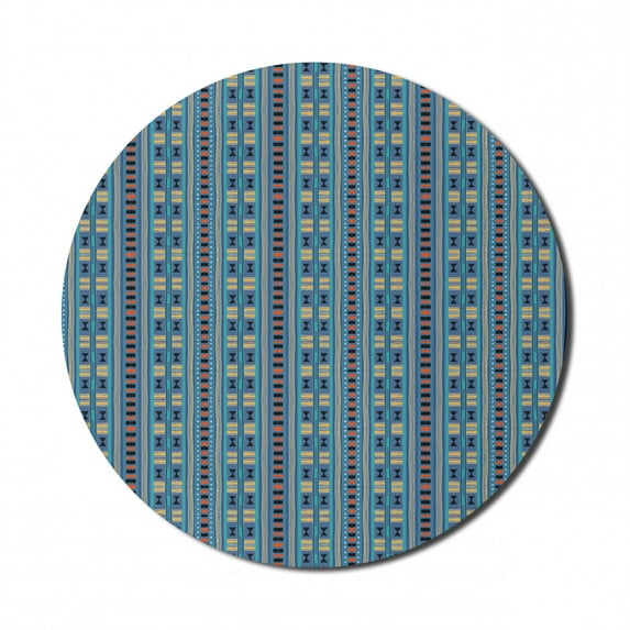 Folk Mouse Pad for Computers, Colorful Abstract Style Pattern with Stripes and Triangles, Round Non-Slip Thick Rubber Modern Gaming Mousepad, 8" Round, Slate Blue Multicolor, by Ambesonne
