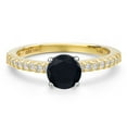 thumbnail image 3 of Gem Stone King 14K Two Tone Gold Black Onyx and Lab Grown Diamond Engagement Ring for Women | 0.96 Cttw | Round 6MM | Gemstone December Birthstone | Size 9, 3 of 6