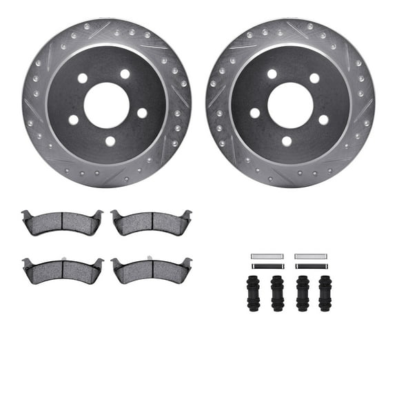 Dynamic Friction Company Rear Brake Rotors-Drilled and Slotted-Silver with 5000 Advanced Brake Pads includes Hardware 7512-54109