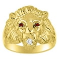thumbnail image 1 of RYLOS Lion Head Ring with Gemstone Eyes & Diamond Mouth – Fun Designer Rings in Yellow Gold Plated Silver Garnet Size 6, 1 of 7