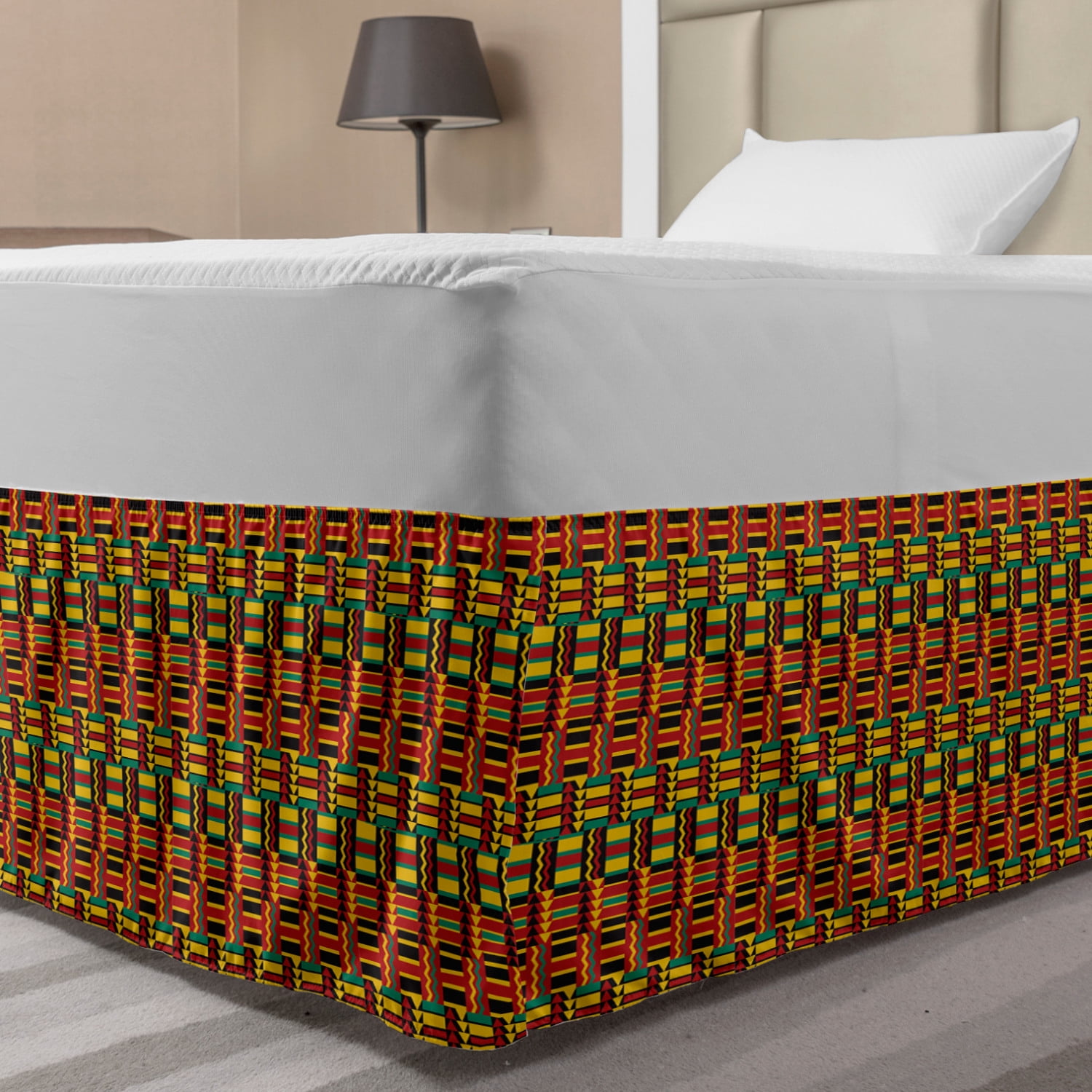 Kente Pattern Bed Skirt, Stripes Triangles and Zigzags Uganda Zimbabwe