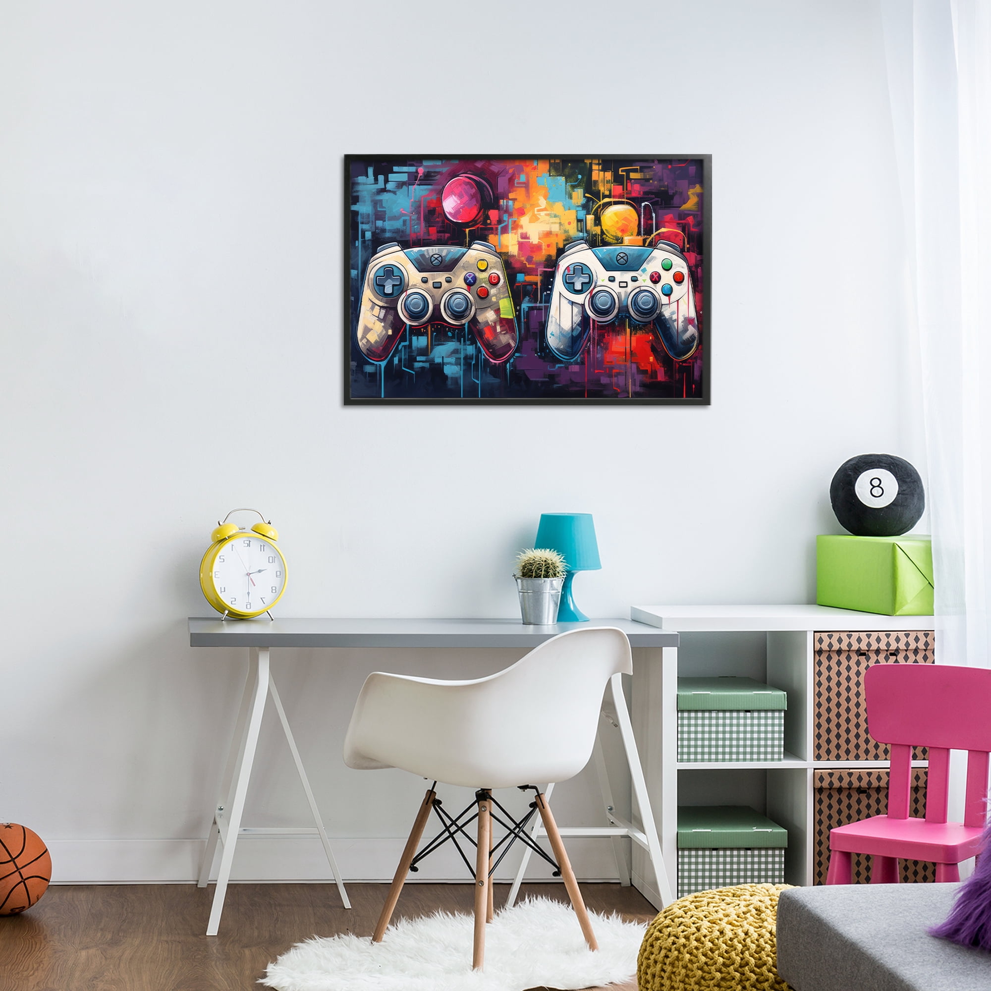 Stupell Industries Double Controller Modern Gamer Black Framed Giclee Art, design by Lazar Studio