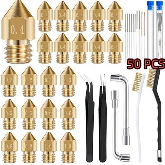 50 Pieces 3D Printer Nozzle Cleaning Kit Includes 19 Pcs Stainless Steel Needles Cleaner Tools and 23 Pcs MK8 Nozzles Multiple Sizes Compatible with Makerbot Creality CR-10 Ender 3 5