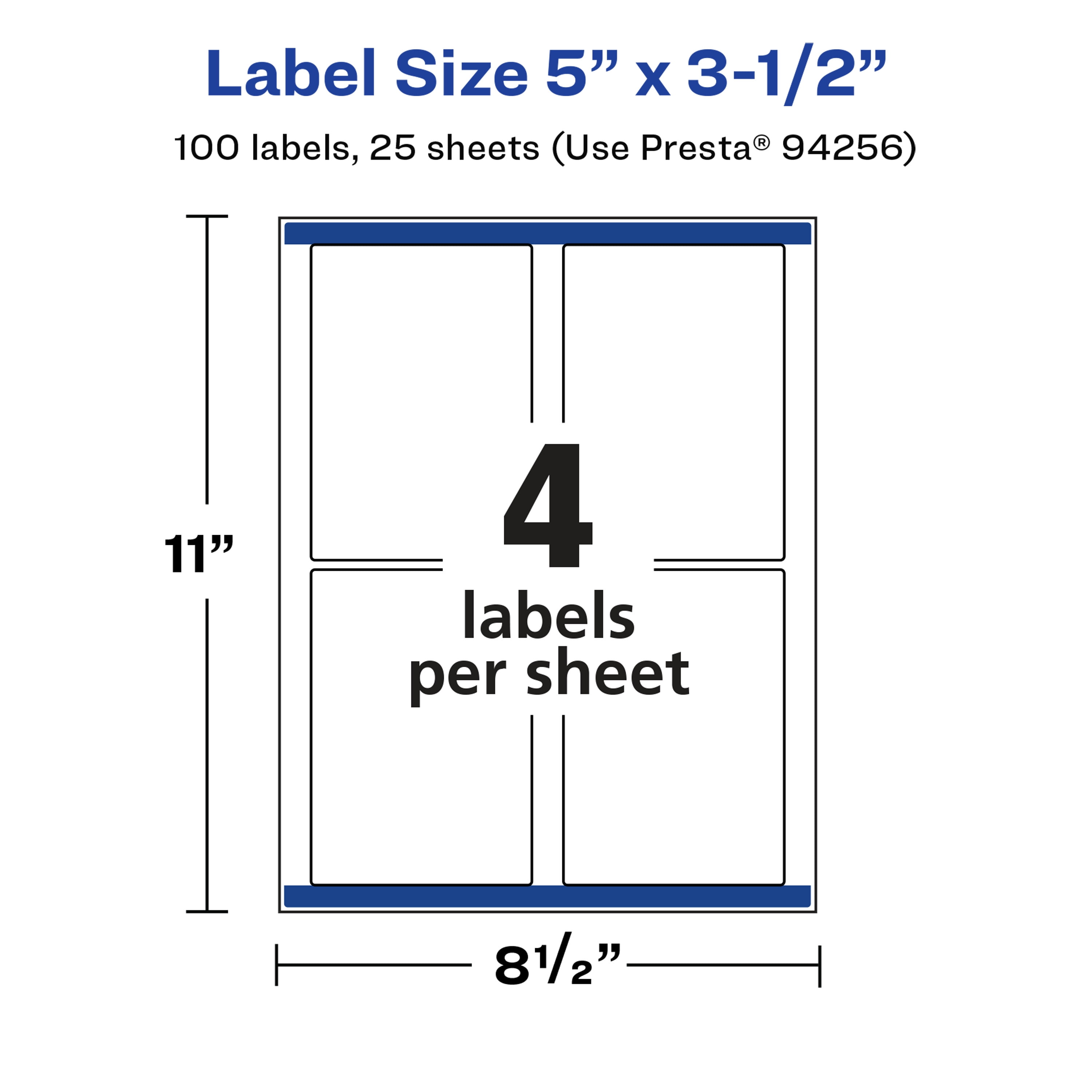 Avery Glossy White Rectangle Labels, 5" x 3.5", 100 Total