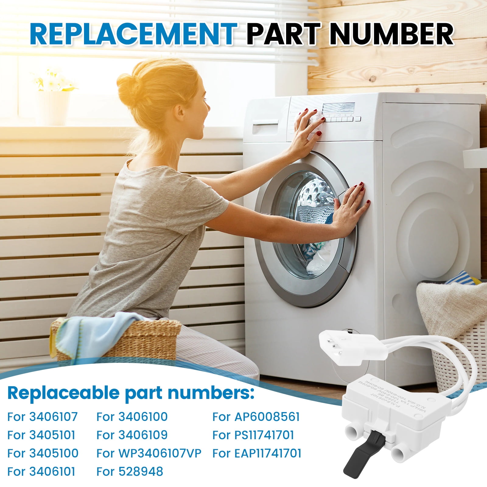Fkszll 12PCS 3406107 Dryer Door Switch for Whirlpool Maytag Kenmore Dryers Replaces Part Numbers 3406109 3405100 3405101 3406100 3406101 Can Solve the Problem of No Rolling and No Heat Generation