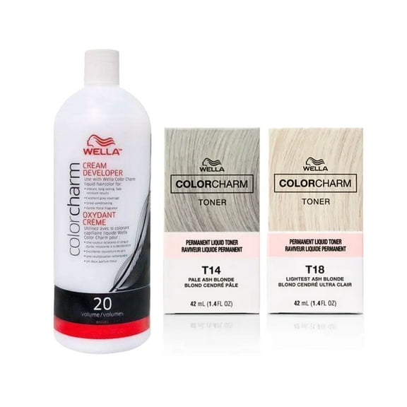 Wella Permanent Liquid Toner Color Charm in T14 &  T18 w/ CC Creme 20 Volume  Developer
