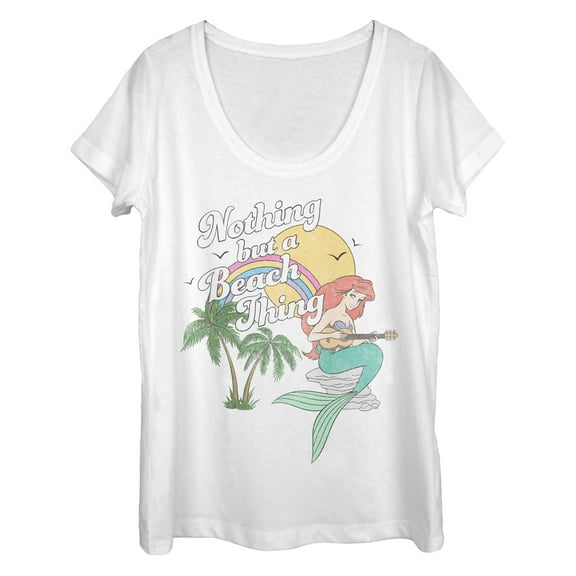 Women's The Little Mermaid Ariel Beach Thing Scoop Neck White Small