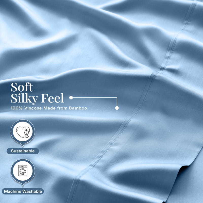 Lux Decor 100% Organic Viscose from Bamboo Sheets Set King Size - 4 Piece Ultra-Soft Luxury Cooling Bed Sheets, 16" Deep Pocket, Breathable & Hypoallergenic - Blue