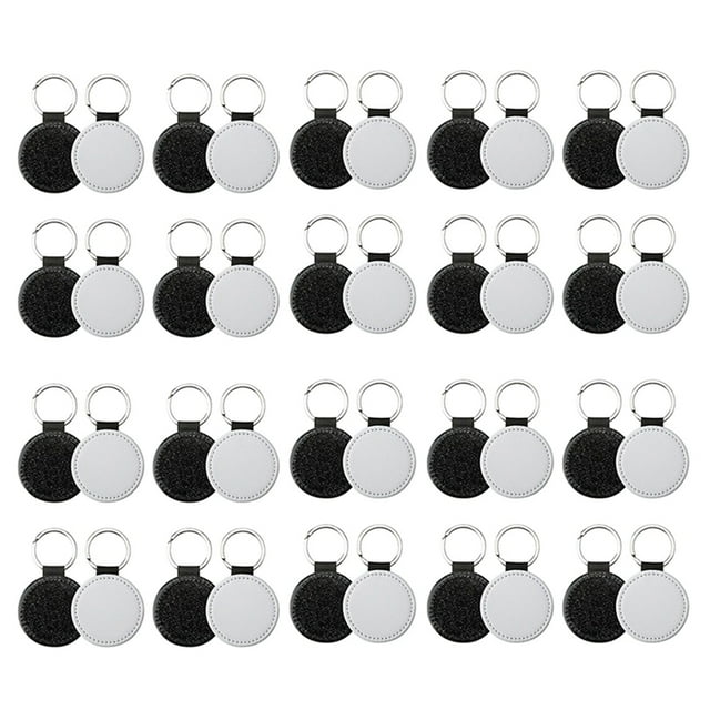 Lot de 40 Porte-Clés Vierges de Sublimation Pailletés en Cuir PU, Porte-Clés de Transfert Thermique Rond, Anneau de Clés en Cuir PU avec Dos Noir Scintillant et devant Blanc Vierge pour Impression par Sublimation. Chaque Porte-Clés Comprend un Anneau Amovible en Acier Inoxydable Mesurant Environ 3x3 cm, Convient pour Tenir des Clés de Voiture Ou de Maison. les Pendentifs Sont d'Une Taille d'Environ 5x5 cm. l'Emballage Contient 40 Porte-Clés, Idéal pour Créer des Cadeaux Personnalisés Ou des Accessoires